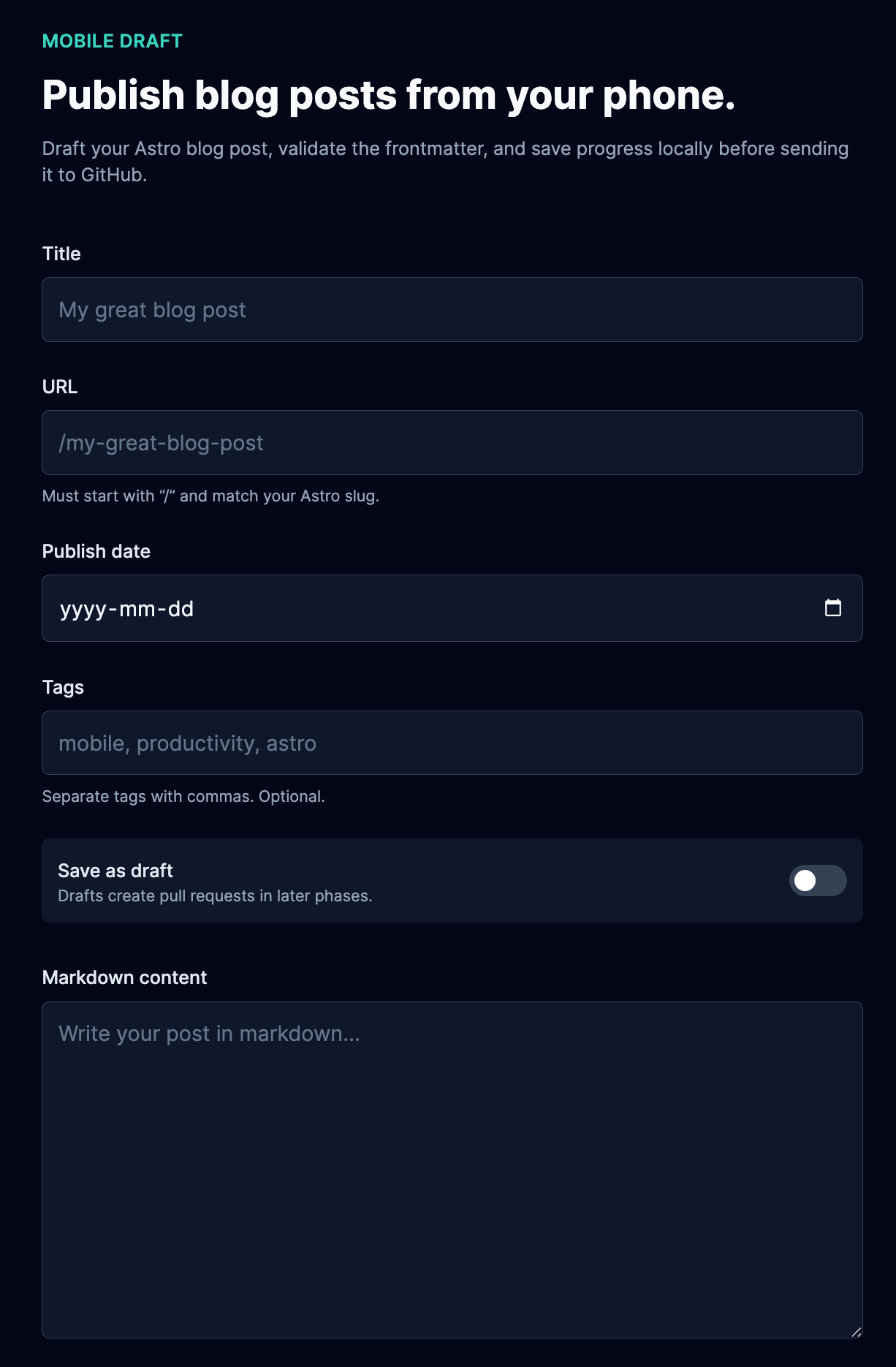 mobile draft interface